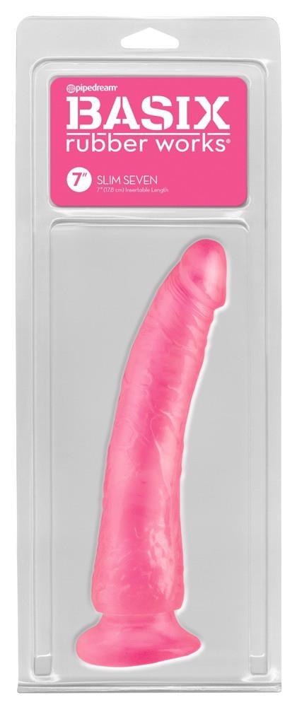 BRW Slim Seven Pink - Różowe dildo na przyssawce