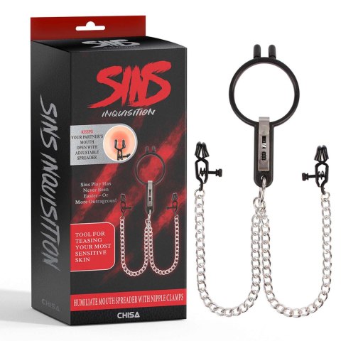 Humiliate Mouth Spreader with Nipple Clamps - Zaciski do sutków