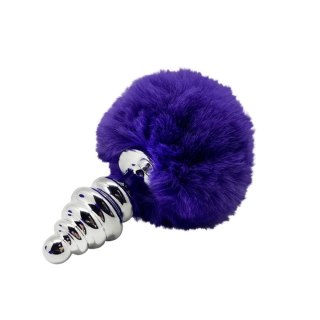 Metal Anal Fluffly Twist Plug S Dark Purple - Korek analny z pomponem