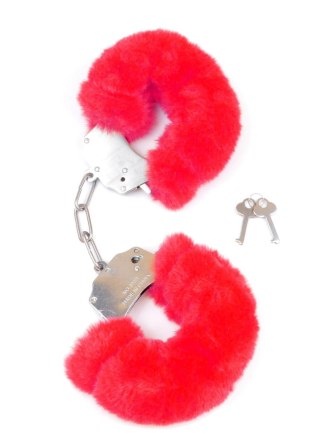 Kajdanki Fetish B - Series- Furry Cuffs Red - Kajdanki z futerkiem