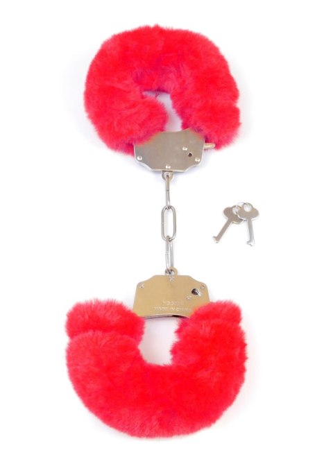 Kajdanki Fetish B - Series- Furry Cuffs Red - Kajdanki z futerkiem