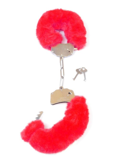 Kajdanki Fetish B - Series- Furry Cuffs Red - Kajdanki z futerkiem