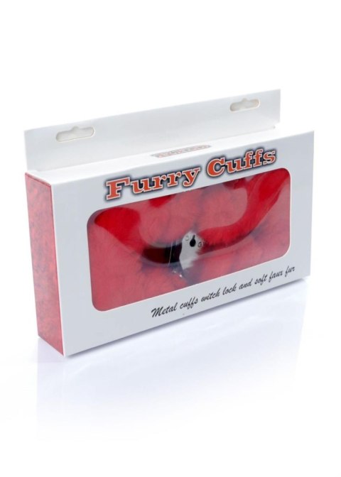 Kajdanki Fetish B - Series- Furry Cuffs Red - Kajdanki z futerkiem