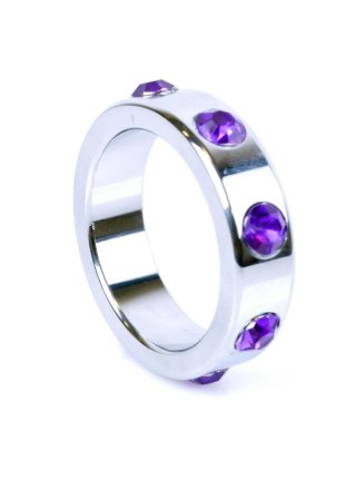 Metal Cock Ring with Purple Diamonds Large - pierścień erekcyjny