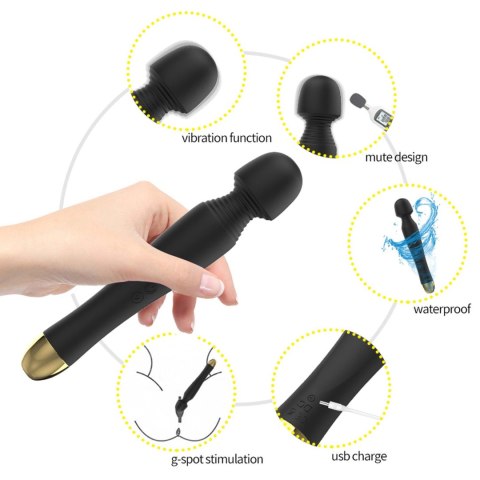 Silicone Massager Black USB 6 Vibration - wibrator Wand