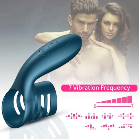 Wibrator-Silicone Ring Blue USB 7 Function - Wibrujący pierścień erekcyjny