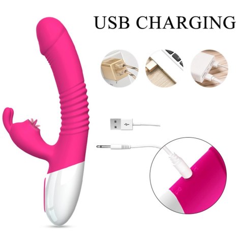 Wibrator- Silicone Vibrator USB 7 Powerful Licking and Thrusting Modes - Wibrator króliczek