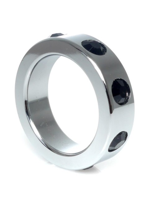 Metal Cock Ring with Black Diamonds Medium - pierścień erekcyjny