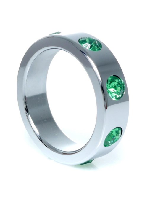 Metal Cock Ring with Green Diamonds Large - pierścień erekcyjny