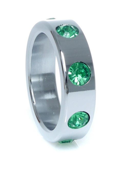 Metal Cock Ring with Green Diamonds Large - pierścień erekcyjny