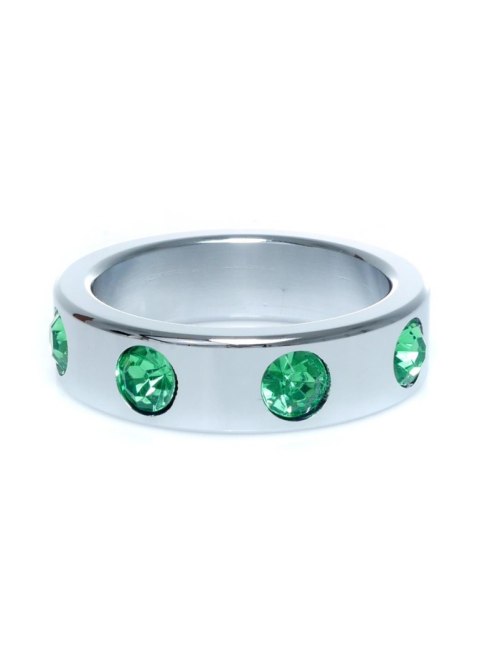 Metal Cock Ring with Green Diamonds Large - pierścień erekcyjny