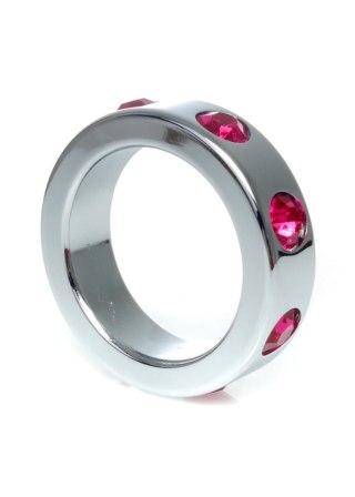 Metal Cock Ring with Pink Diamonds Medium - pierścień erekcyjny