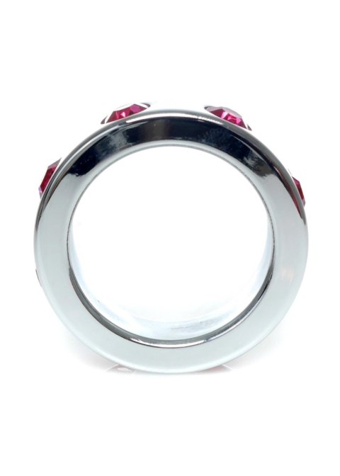 Metal Cock Ring with Pink Diamonds Medium - pierścień erekcyjny