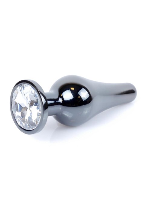 Dark Silver BUTT PLUG- Clear - Metalowy korek analny