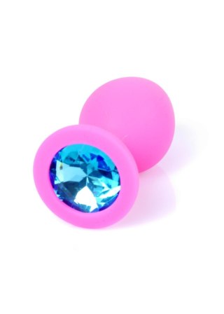 Pink Silicon PLUG Medium- Light Blue Diamond - Korek analny, zatyczka analna