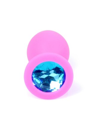 Pink Silicon PLUG Medium- Light Blue Diamond - Korek analny, zatyczka analna