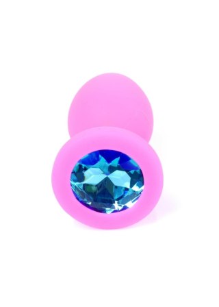 Pink Silicon PLUG Small- Light Blue Diamond - Korek analny, zatyczka analna