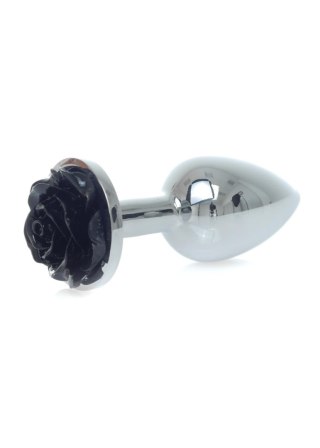 Silver PLUG ROSE- Black - Metalowy korek analny