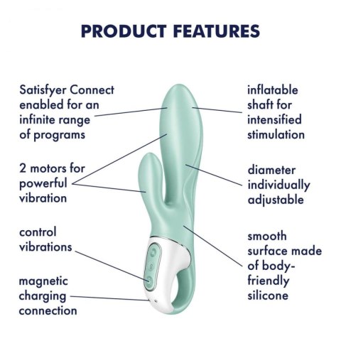 Satisfyer Air Pump Bunny 5 Connect App mint - Wibrator króliczek z opcją napompowania