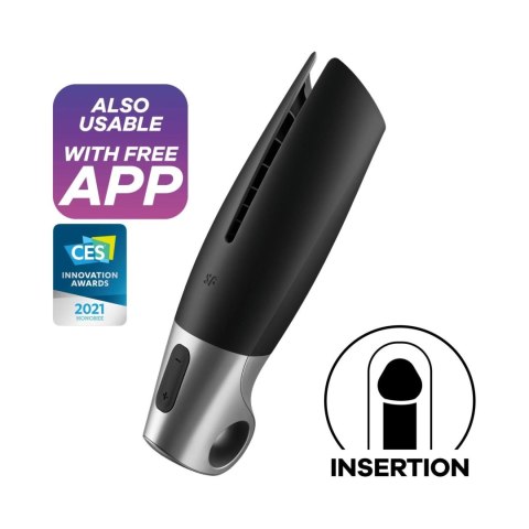 Satisfyer Power Masturbator black silver Masturbator wibrujący sterowany smartphonem