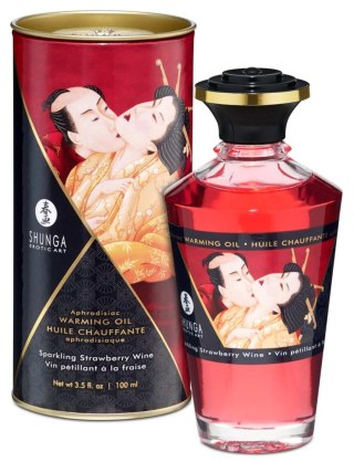 Shunga Warming Oil Sparkling Strawberry Wine - truskawkowy olejek do masażu