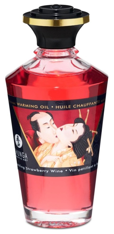 Shunga Warming Oil Sparkling Strawberry Wine - truskawkowy olejek do masażu