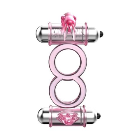 BAILE - BUNNY SNUGGLES COCK CLIT RING, 10 vibration functions - Wibrujący pierścień erekcyjny