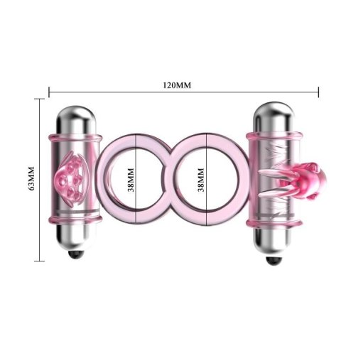 BAILE - BUNNY SNUGGLES COCK CLIT RING, 10 vibration functions - Wibrujący pierścień erekcyjny