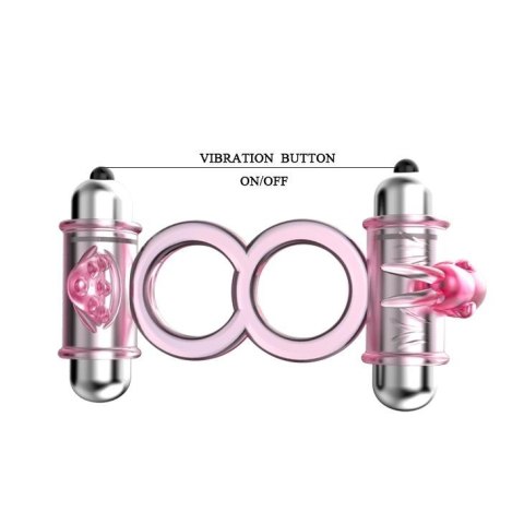 BAILE - BUNNY SNUGGLES COCK CLIT RING, 10 vibration functions - Wibrujący pierścień erekcyjny