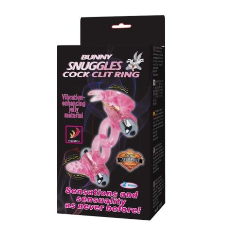 BAILE - BUNNY SNUGGLES COCK CLIT RING, 10 vibration functions - Wibrujący pierścień erekcyjny