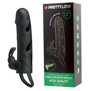 PRETTY LOVE - PENIS SLEEVE WITH BALL STRAP vibration BLACK - Nakładka na penisa