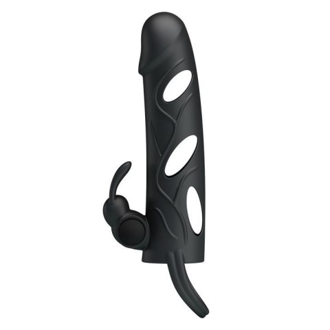 PRETTY LOVE - PENIS SLEEVE WITH BALL STRAP vibration BLACK - Nakładka na penisa