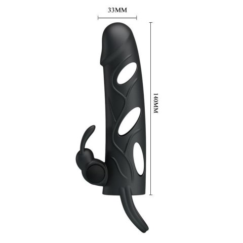 PRETTY LOVE - PENIS SLEEVE WITH BALL STRAP vibration BLACK - Nakładka na penisa