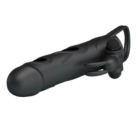 PRETTY LOVE - PENIS SLEEVE WITH BALL STRAP vibration BLACK - Nakładka na penisa