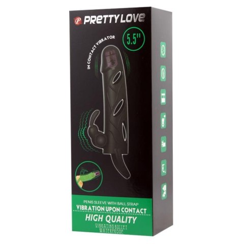 PRETTY LOVE - PENIS SLEEVE WITH BALL STRAP vibration BLACK - Nakładka na penisa