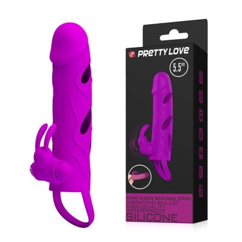 PRETTY LOVE - PENIS SLEEVE WITH BALL STRAP vibration PURPLE - Nakładka na penisa