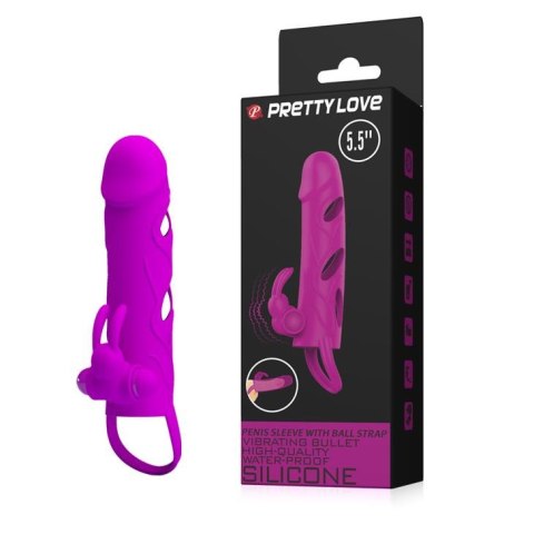 PRETTY LOVE - PENIS SLEEVE WITH BALL STRAP vibration PURPLE - Nakładka na penisa