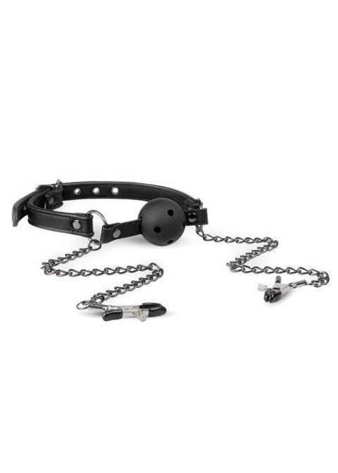 Open Ball Gag With Nipple Clamps