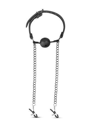 Open Ball Gag With Nipple Clamps