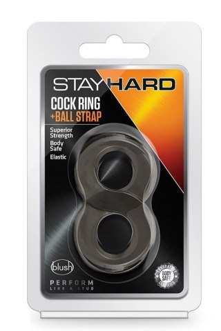 STAY HARD COCK RING AND BALL STRAP BLACK - pierścień erekcyjny