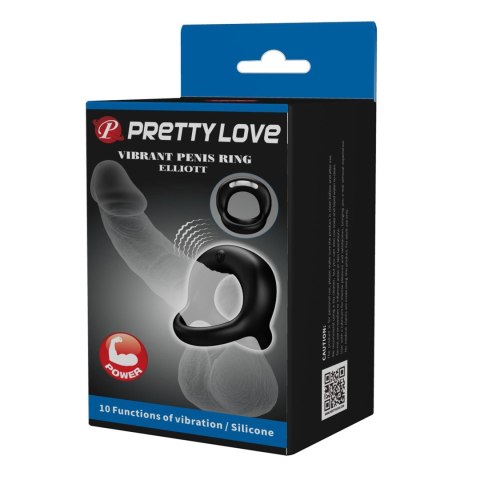 PRETTY LOVE - VIBRANT PENIS RING ELLIOTT Black - Wibrujący pierścień na penisa