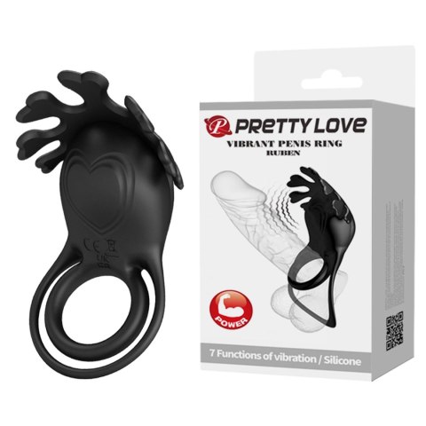 PRETTY LOVE - VIBRANT PENIS RING RUBEN Black - Wibrujący pierścień na penisa