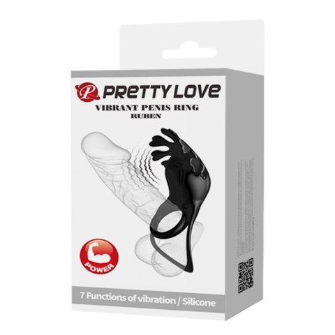 PRETTY LOVE - VIBRANT PENIS RING RUBEN Black - Wibrujący pierścień na penisa