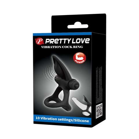 PRETTY LOVE - VIBRATION COCK RING Black - Wibrujący pierścień na penisa