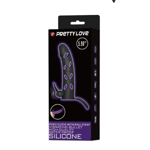 PRETTY LOVE - Vibrating Penis Sleeve with Ball Strap - Nakładka na penisa