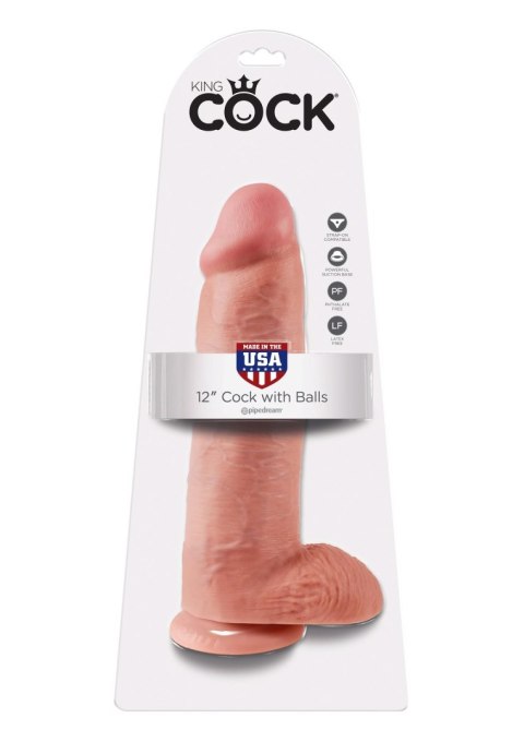 Cock 12 Inch With Balls Light skin tone - Duże dildo na przyssawce