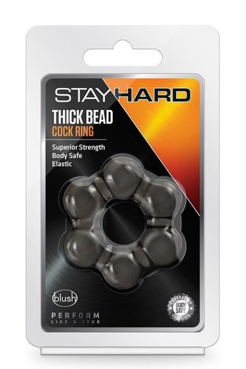 STAY HARD THICK BEAD COCK RING BLACK - pierścień erekcyjny