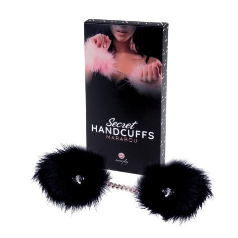 BLACK MARABOU HANDCUFFS - Kajdanki z futerkiem