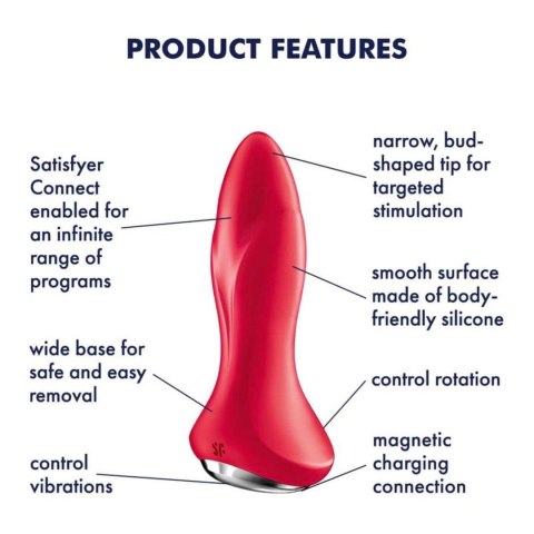 Satisfyer Plug-Rotator Plug 1 Connect App (Red) - Wibrujący korek analny