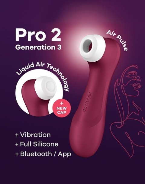 Satisfyer Pro 2 Generation 3with Liquid Air Technology, Vibration and Bluetooth/App wine red